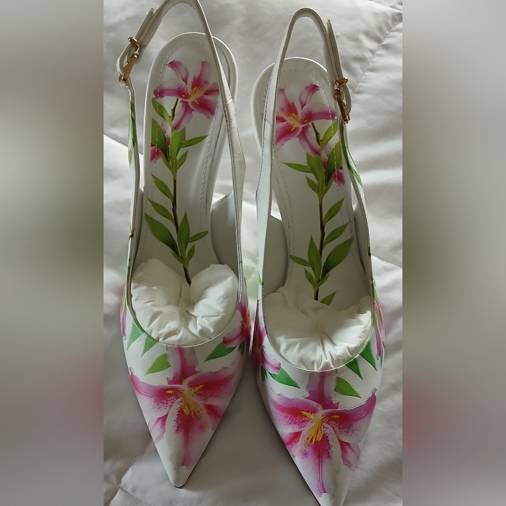 Beautiisoles Floral Leather Slingback